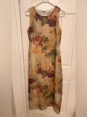Vintage Christy Lyn Floral Maxi Dress in Cream with Yellow & Mauve Blooms
